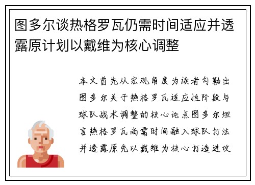 图多尔谈热格罗瓦仍需时间适应并透露原计划以戴维为核心调整